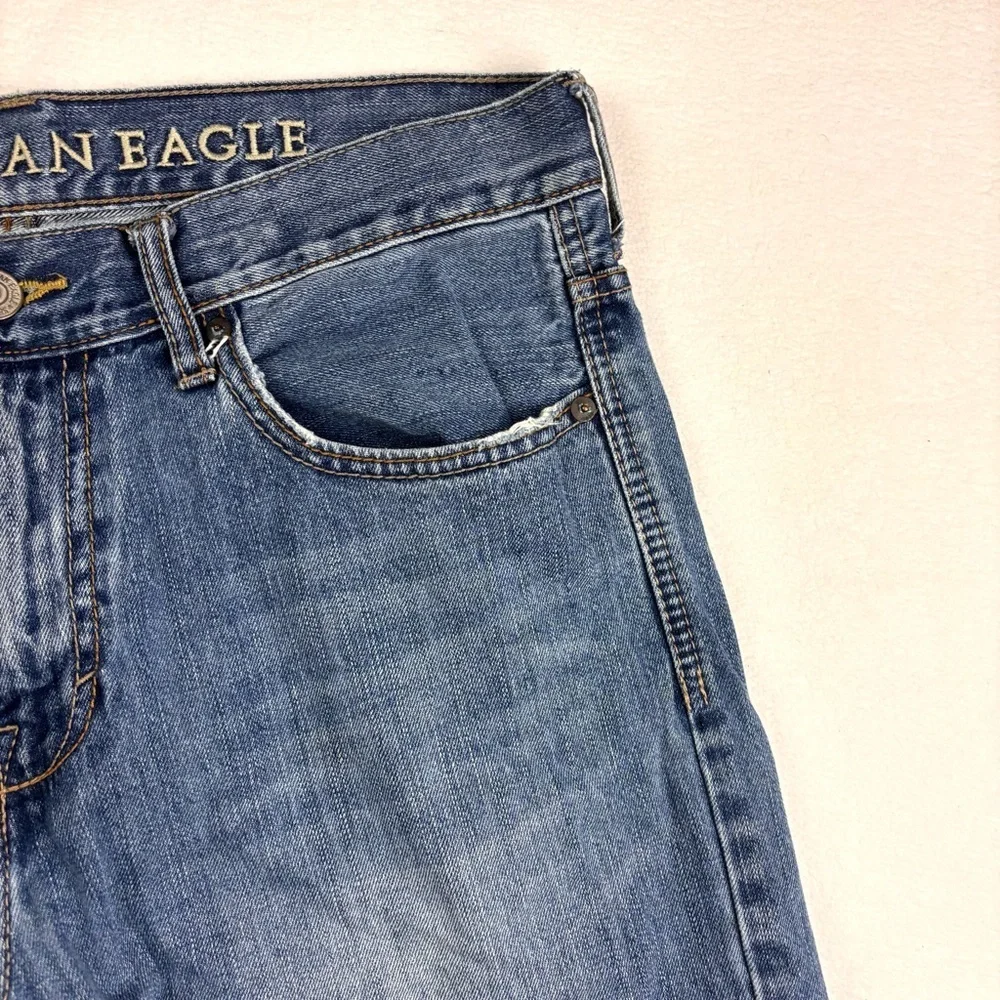 American Eagle Men’s Med Wash Lowrise Faded Whiskered Denim Jean Size 32X34